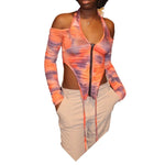 V-neck halter mesh sleeve